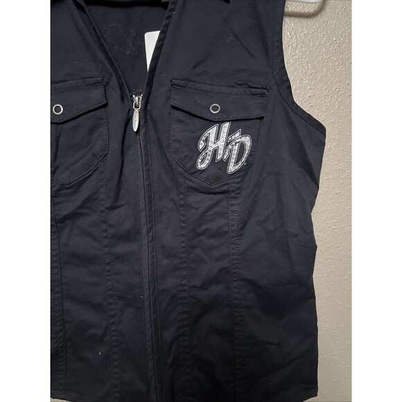 Harley Davidson Black Full Zip Sleeveless Shirt Womens Medium Rhinestones Wings - Picture 4 of 10